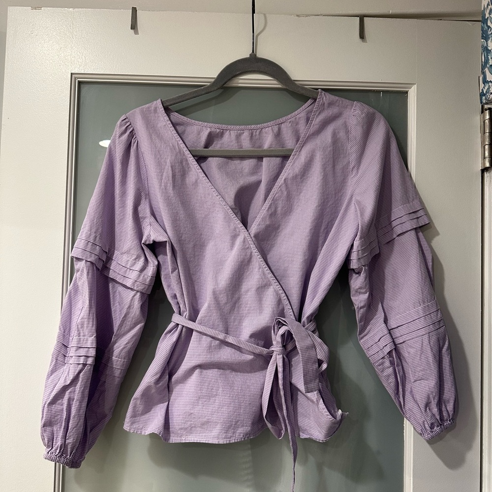 Vetta convertible poplin top in purple gingham